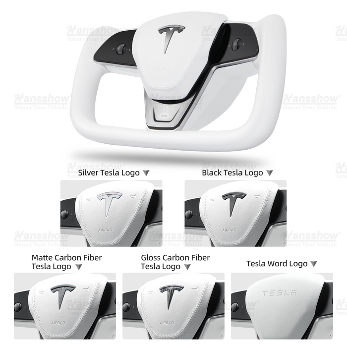 Volant Tesla Model 3/Y Yoke (inspiré du Model X/S Yoke) - Cuir Nappa Blanc