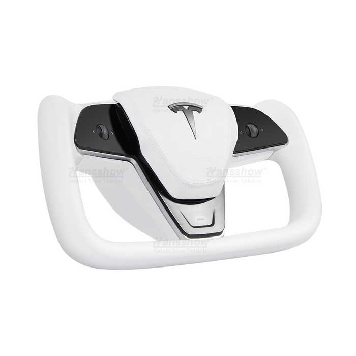 Volant Tesla Model 3/Y Yoke (inspiré du Model X/S Yoke) - Cuir Nappa Blanc