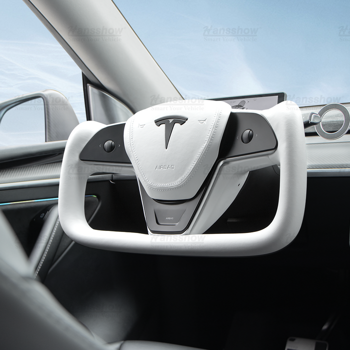 Volant Tesla Model 3/Y Yoke (inspiré du Model X/S Yoke) - Cuir Nappa Blanc