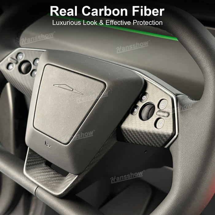 Tesla Cybertruck Real Carbon Fiber Steering Wheel Cover Decoration Protective | Hansshow