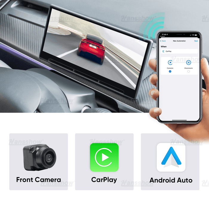 Tableau de bord intelligent Hansshow Model 3/Y F9 avec écran tactile de 9 pouces Carplay/Android Auto avec caméra frontale 