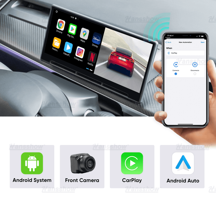 Tableau de bord intelligent Hansshow Model 3/Y F9 avec écran tactile de 9 pouces Carplay/Android Auto avec caméra frontale 