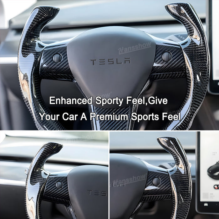 Tesla Model Y/3 Real Carbon Fiber Steering Wheel Yoke/F1 Style|Hansshow