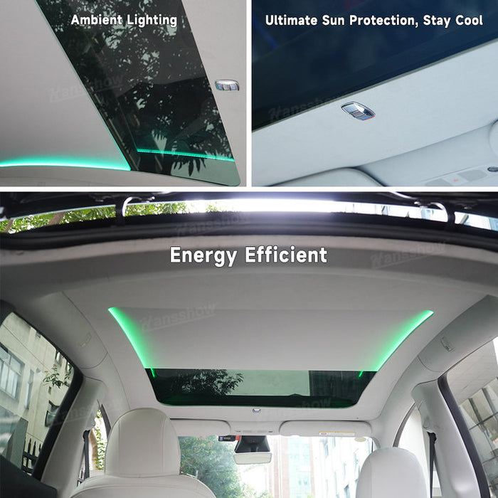 Tesla Model Y Integrated Electric Retractable Glass Roof Sunshade Upgrade With Ambient Lighting-Voice Controlled|Hansshow