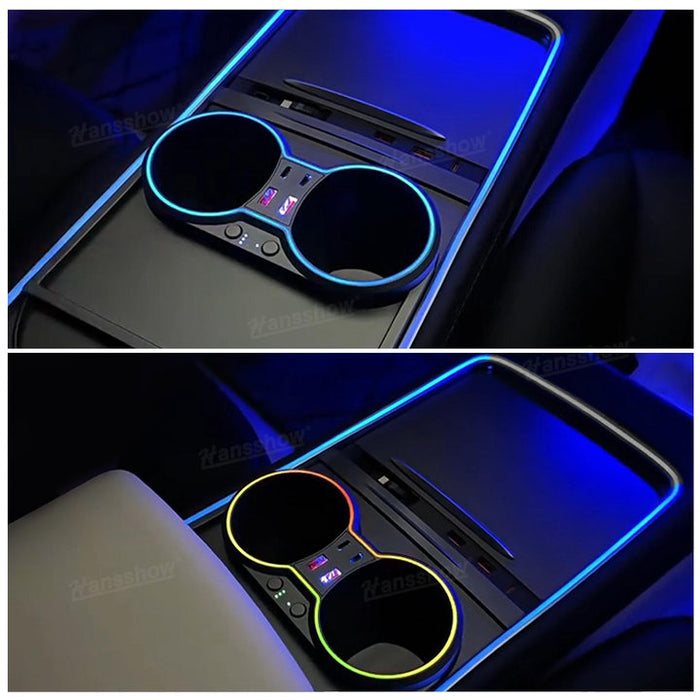 Tesla Model Y/3 Center Console Ambient Light with Cup Holder HUB Adapter Kits Tesla Air Freshener|Hansshow