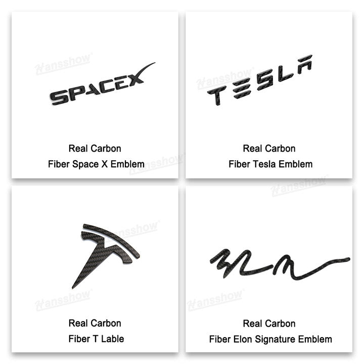 Tesla Real Carbon Molded Fiber Elon Signature/Tesla/Space X Emblem Decoration for Model S/X/Y/3/3 Highland Cybertruck|Hanssshow