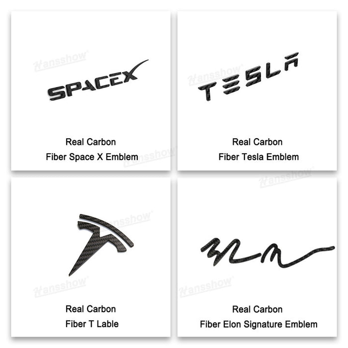 Décoration d'emblème Tesla/Tesla/Space X en fibre de carbone moulée véritable pour modèle S/X/Y/3/3 Highland Cybertruck | Hanssshow