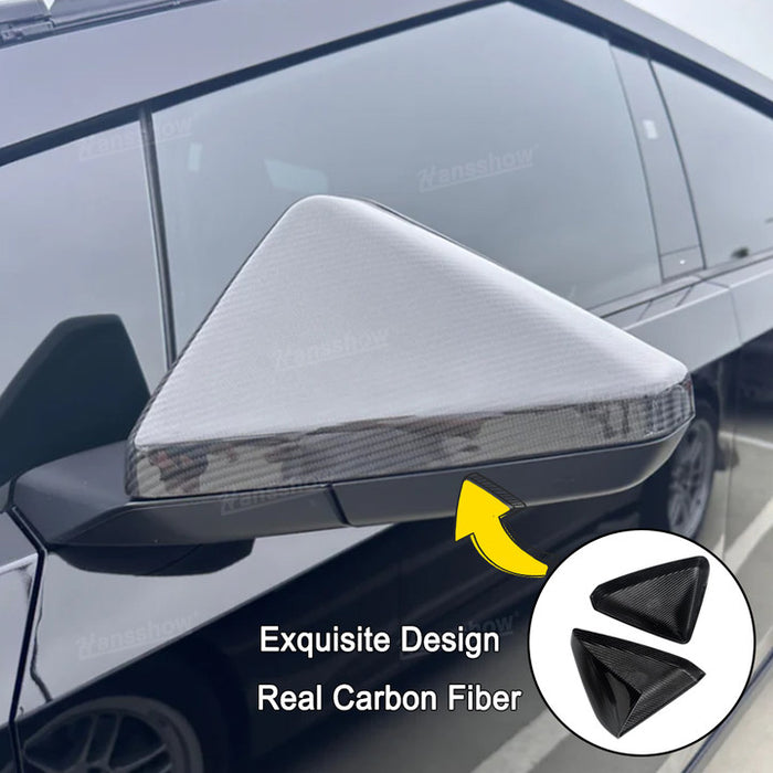 Tesla Cybertruck Real Carbon Fiber Side View Mirror Cap Overlays Rearview Cover Protection 2PCS Left & Right|Hansshow