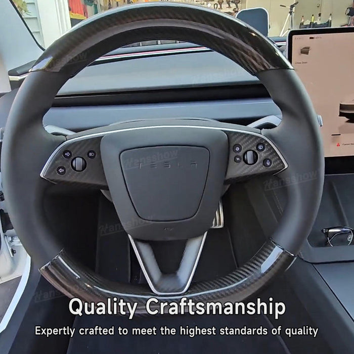 Tesla Model 3 Highland Steering Wheel Cover In Real Carbon Fiber Non-Slip Breathable Interior Accessories|Hansshow