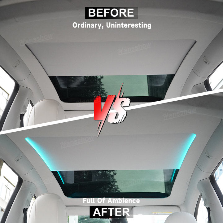 Tesla Model Y Integrated Electric Retractable Glass Roof Sunshade Upgrade With Ambient Lighting-Voice Controlled|Hansshow