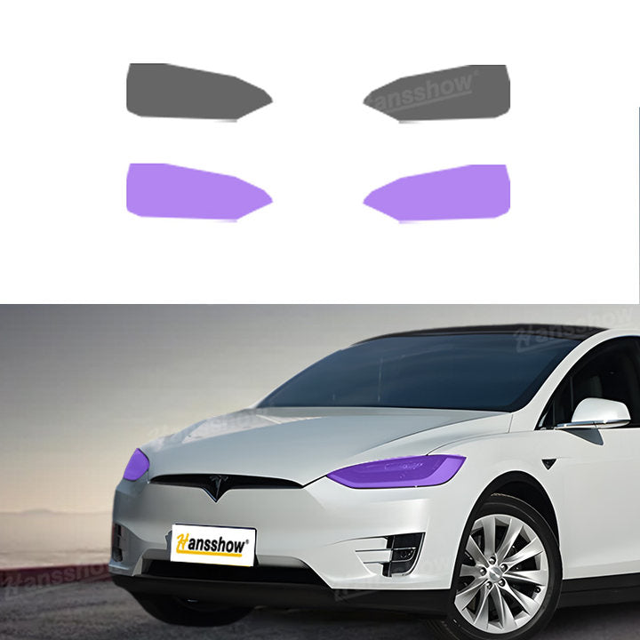 Tesla Model X Front Headlight PPF Protection Precut PPF Tint Kit Film Color-Changing (White to Purple-White to Black) | Hansshow