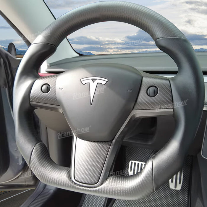 Tesla Model Y/3 Real Carbon Fiber Steering Wheel With Nappa Leather Grip-Heating Function|Hansshow