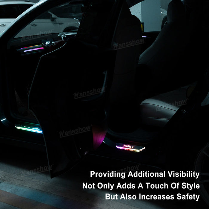 Tesla Model Y/3/3 Highland Magnetic Induction Illuminated Pedal Welcome Light Illuminated Door Sills|Hansshow