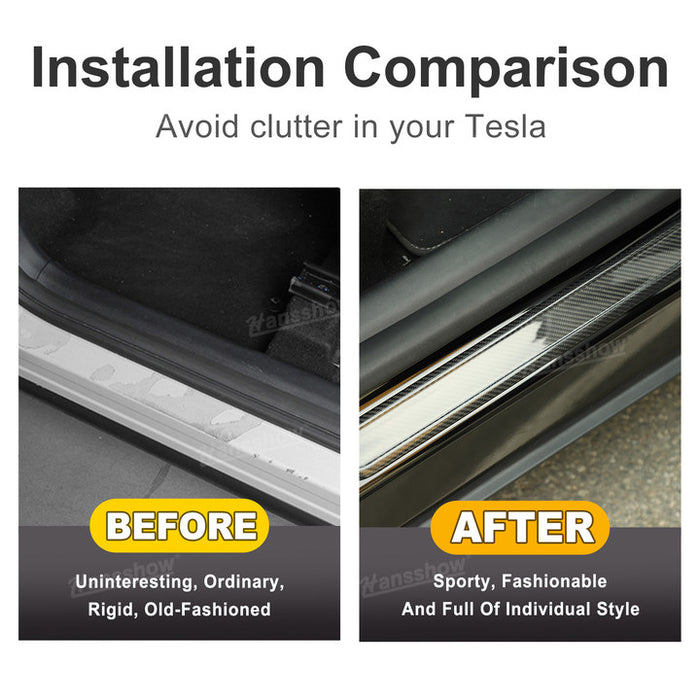 Tesla Model Y/3 Real Carbon Fiber Door Sill Covers Protector Welcome Pedal|Hansshow