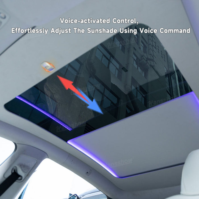 Tesla Model Y Integrated Electric Retractable Glass Roof Sunshade Upgrade With Ambient Lighting-Voice Controlled|Hansshow