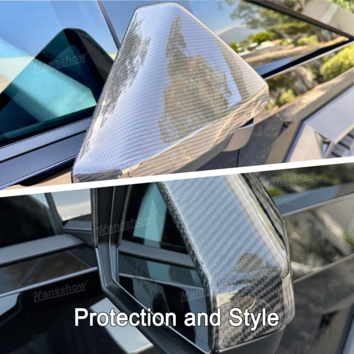 Tesla Cybertruck Real Carbon Fiber Side View Mirror Cap Overlays Rearview Cover Protection 2PCS Left & Right|Hansshow