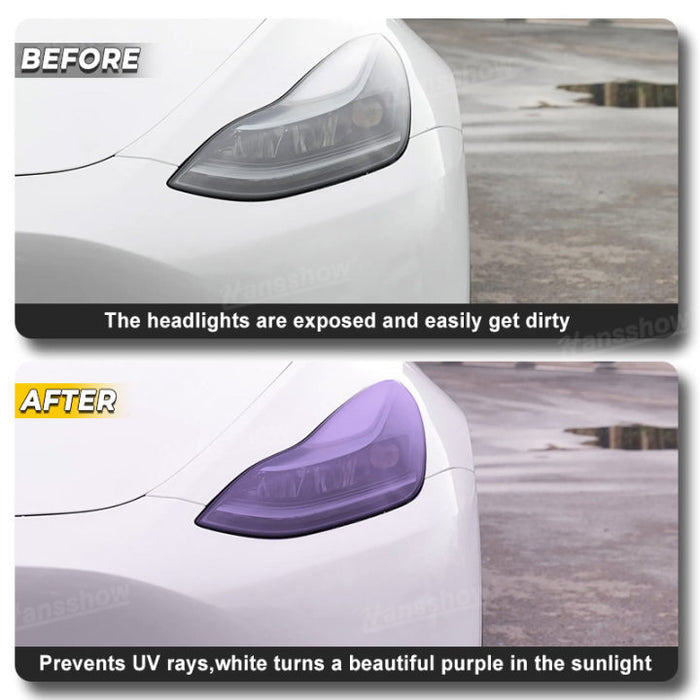 Tesla Model Y Front Headlight PPF Protection Precut PPF Tint Kit Color-Changing (White to Purple) Film  | Hansshow