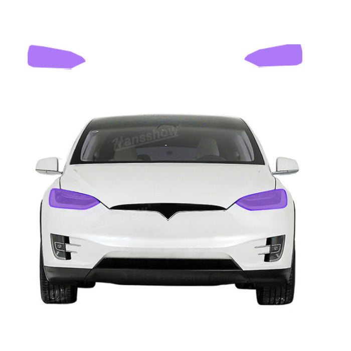 Tesla Model X Front Headlight PPF Protection Precut PPF Tint Kit Film Color-Changing (White to Purple-White to Black) | Hansshow