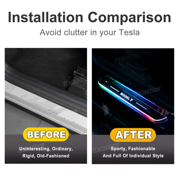 Tesla Model Y/3 Magnetic Induction Illuminated Pedal Welcome Light Illuminated Door Sills|Hansshow