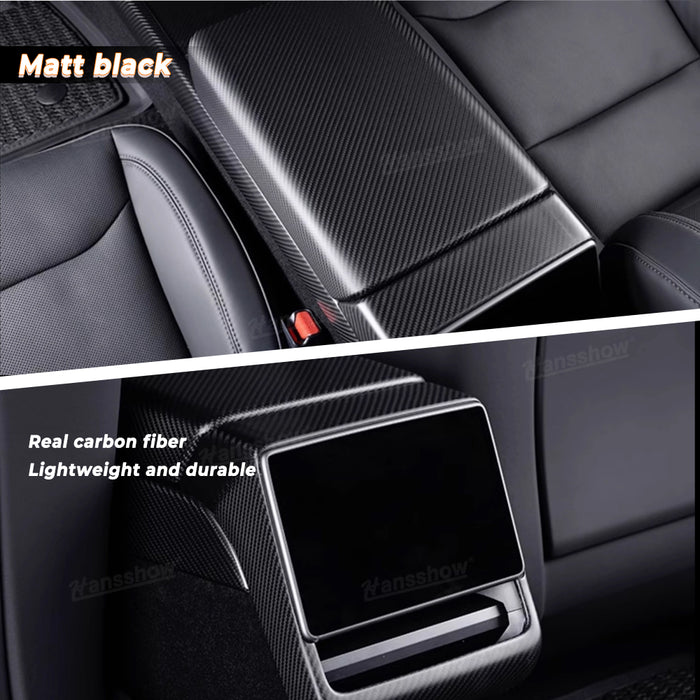 Tesla model 3 Highland Armrest Box Cover + Rear Display Frame Interior Accessories In Real Carbon Fiber|Hansshow