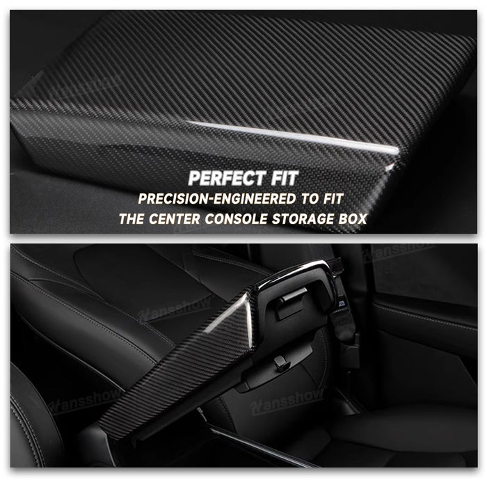 Tesla Model Y/3 Armrest Box Cover Real Carbon Fiber Interior Box Anti-Scratch Central Armrest Decoration|Hanssow