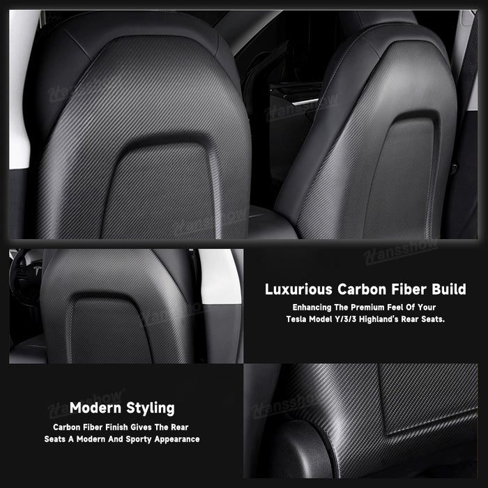 Tesla Model Y/3/3 Highland Carbon Fiber Seat Back Covers/Replacement Waterproof Scratchproof Dirt-Resistant Protection（Pair）|Hansshow