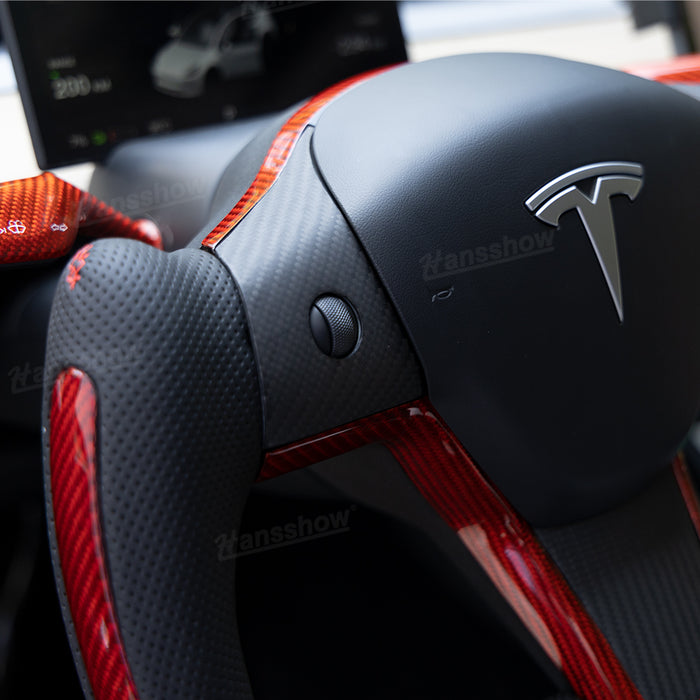 Model Y/3 Yoke Style Steering Wheel With Red Sport Style/Red Column Gear Shift Cover