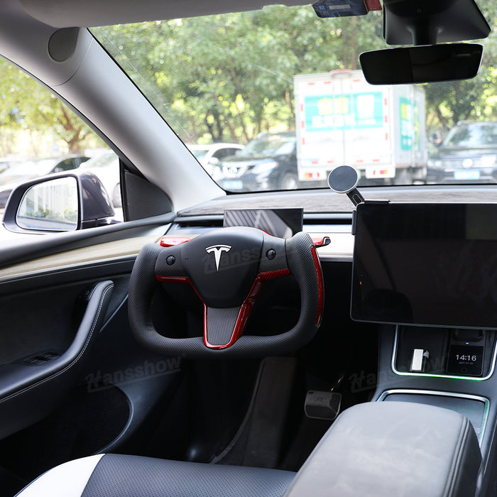 Model Y/3 Yoke Style Steering Wheel With Red Sport Style/Red Column Gear Shift Cover