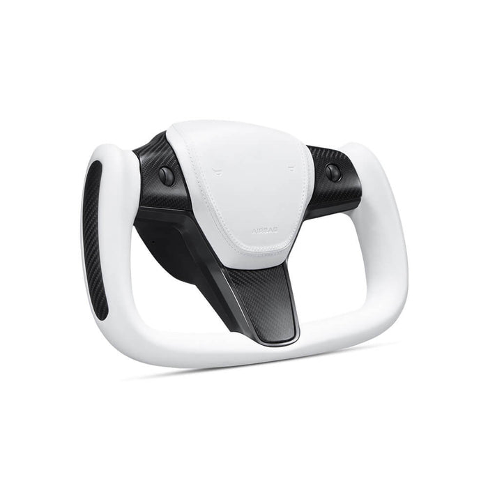 Hansshow Tesla Yoke Steering Wheel Ellipse style Nappa White Leather with Heated Feature