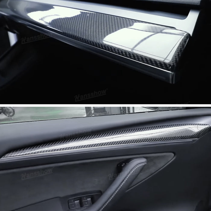 Real Carbon Fiber Dashboard Cover Front Door Trim Panel Caps for Model 3/Y