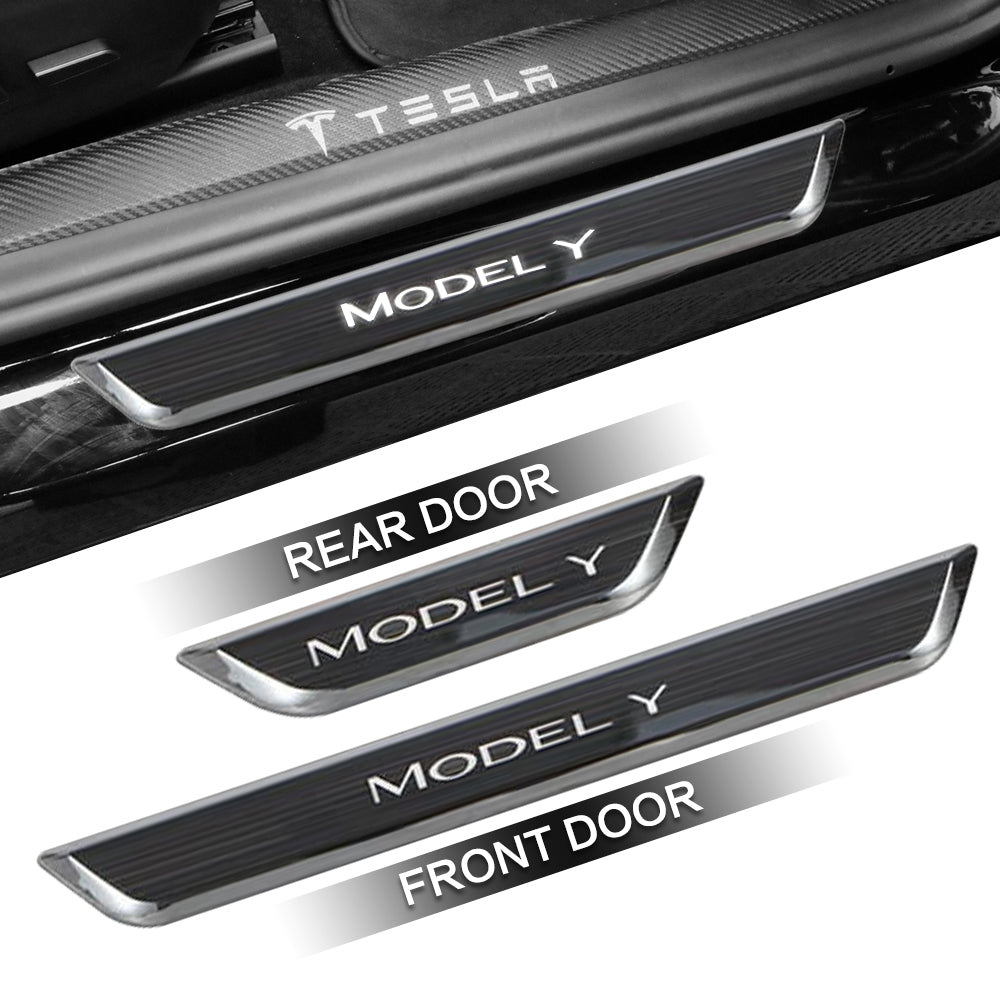 black model y illuminated door sills