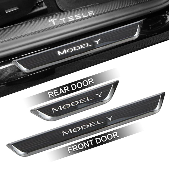 black model y illuminated door sills