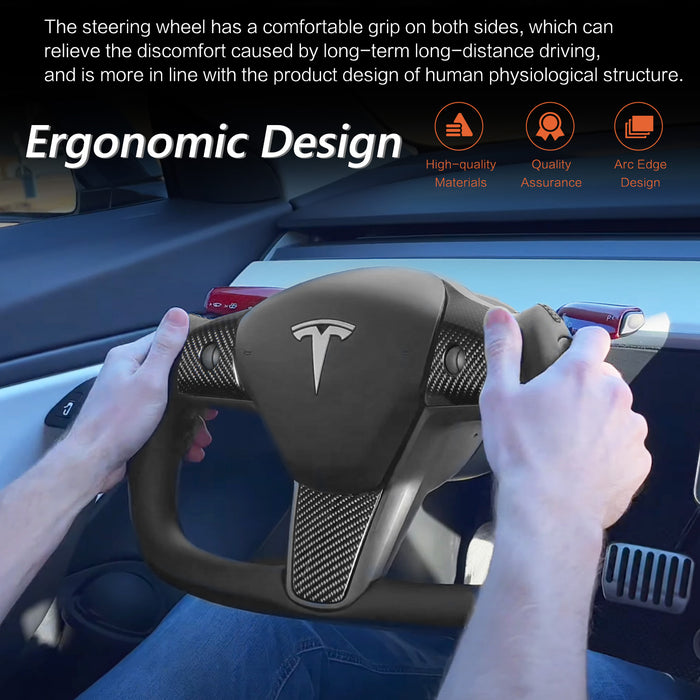 HANSSHOW Tesla Yoke Steering Wheel for Model 3/Y Ellipse Normal Black Leather with heated feature