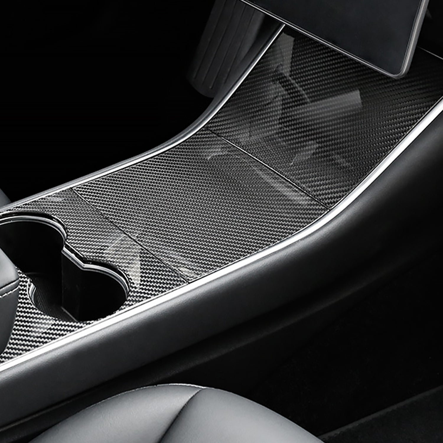 Glossy tesla model 3 carbon fiber center console