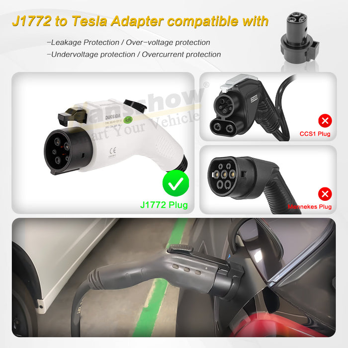 Adaptateur Hansshow J1772 vers Tesla 80A 250V pour Tesla modèle 3 YXS (adaptateur de charge avec verrou)