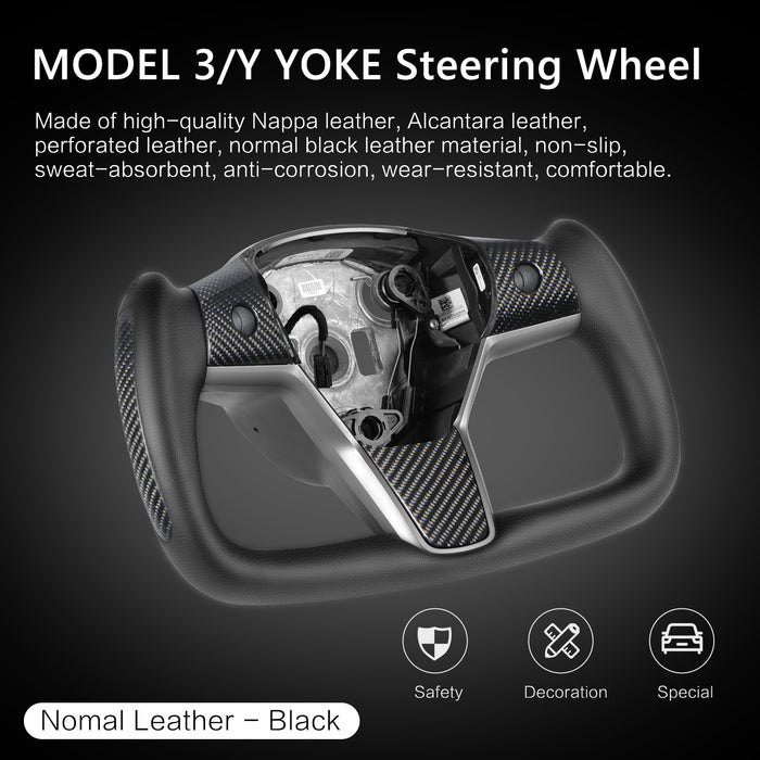 HANSSHOW Tesla Yoke Steering Wheel for Model 3/Y Ellipse Normal Black Leather with heated feature