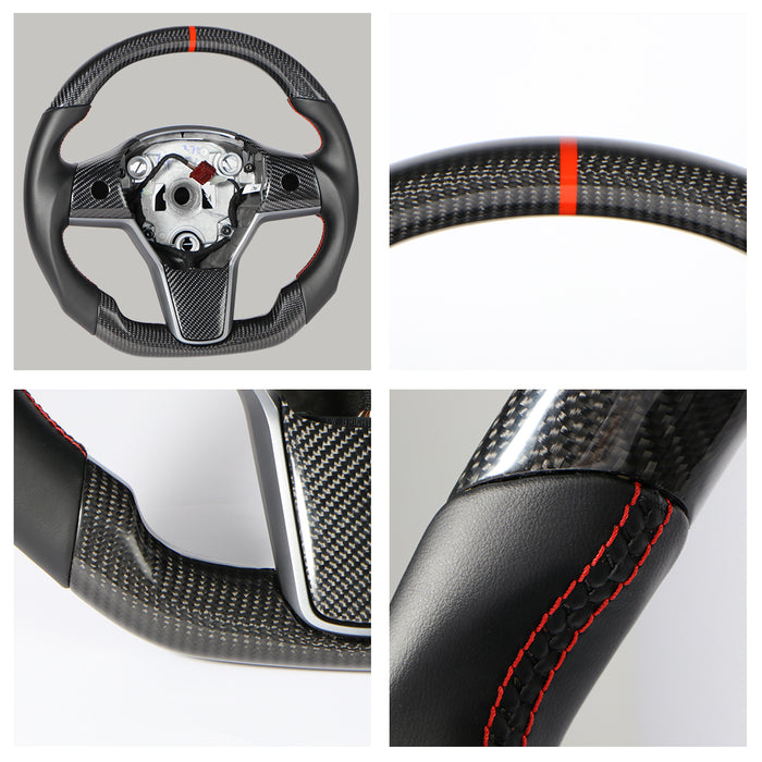 Model 3/Y Carbon Fiber Steering Wheel WIth Perforated leather Real Carbon Fiber