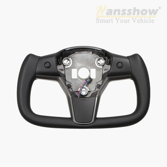 HANSSHOW Tesla Yoke Steering Wheel for Model 3/Y Ellipse Normal Black Leather with heated feature