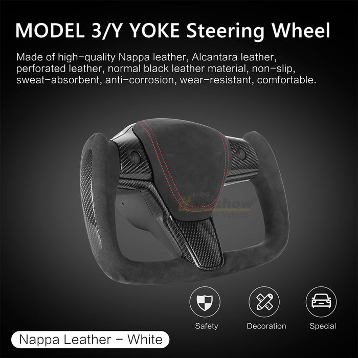 HANSSHOW Model 3/Y Alcantara Black Yoke Steering Wheel Ellipse Style with Heating Function