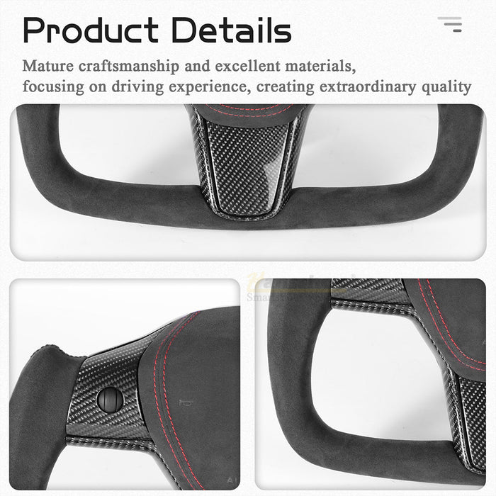 HANSSHOW Model 3/Y Alcantara Black Yoke Steering Wheel Ellipse Style with Heating Function