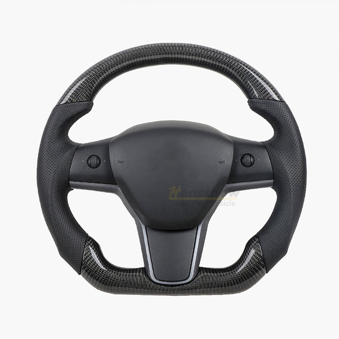 Model 3/Y Carbon Fiber Steering Wheel WIth Perforated leather Real Carbon Fiber