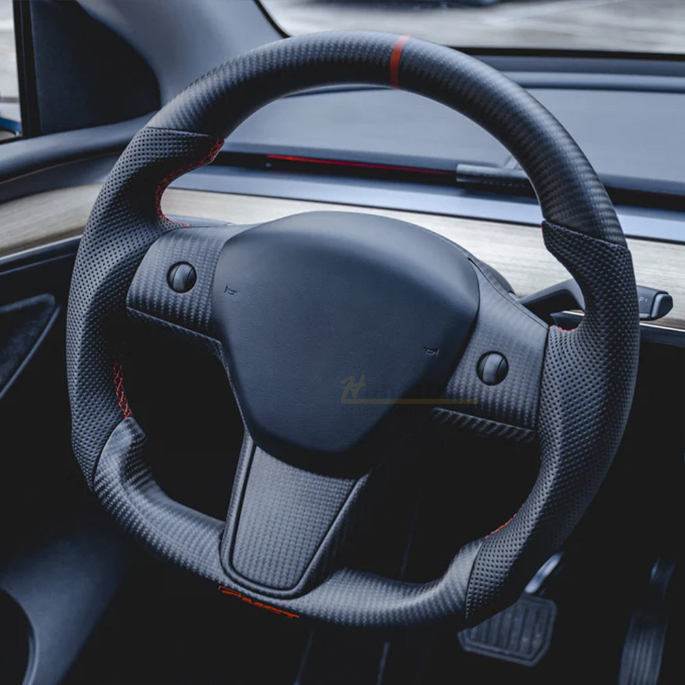 Model 3/Y Yoke Style Carbon Fiber Steering Wheel Hansshow
